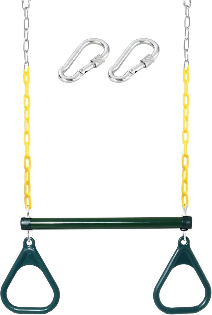 Take Me Away 18'' Trapeze Swing Bar Rings 48'' Heavy Duty Plastic Coated Chains Swing Set Accessories (Grenn)