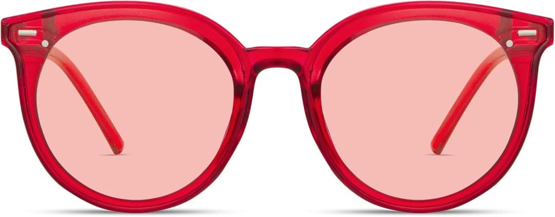 Livho Polarized Sunglasses, Retro & Oversized Shades for Women with Round Lenses (Transparent Burgundy/Pink)
