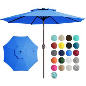 JEAREY 9' 2-Tiers Patio Umbrellas Outdoor Table Market Umbrella w/Push Button Tilt/Crank, 8 Sturdy Ribs, UV Protection Waterproof Sunproof(Royal Blue)