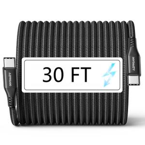 30FT USB C to USB C Cable 60W, Extra Long Type-C to Type-C Cable Charger Cord, Premium Nylon Braided C to C Fast Charging for USBC Phone/Tablet and Other USB-C Devices