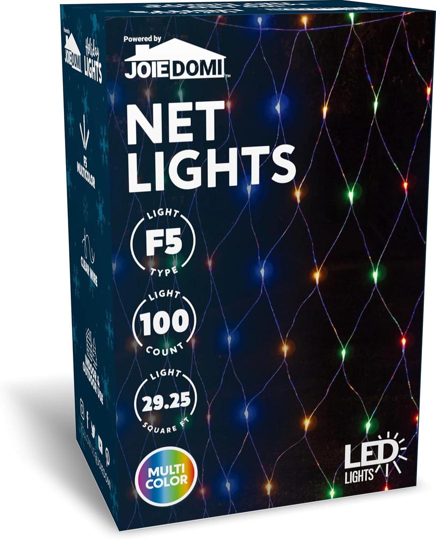 Joiedomi 100 LED 4.5ft x 6.5ft Christmas Net Lights for Indoor & Outdoor Decorations, Christmas Events, Christmas Eve Night Decor, Christmas Tree, (Multicolor)