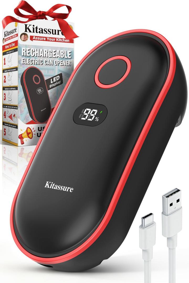 Handsfree Smart Touch Rechargeable Electric Can Opener Easy Flex Side Cut All Can Sizes with LED Display and Smooth Edge Safety for Arthritis & Seniors, Auto Kitchen Gadget (Black)