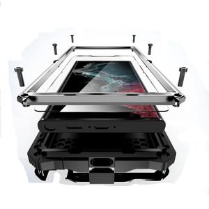 for Samsung Galaxy S22 Ultra case (6.8 Inch) Metal Hard 2022 Phone Case para Screw Built-in Screen Lens Protection Military Grade [Note The Fingerprints Don't Work] Silver
