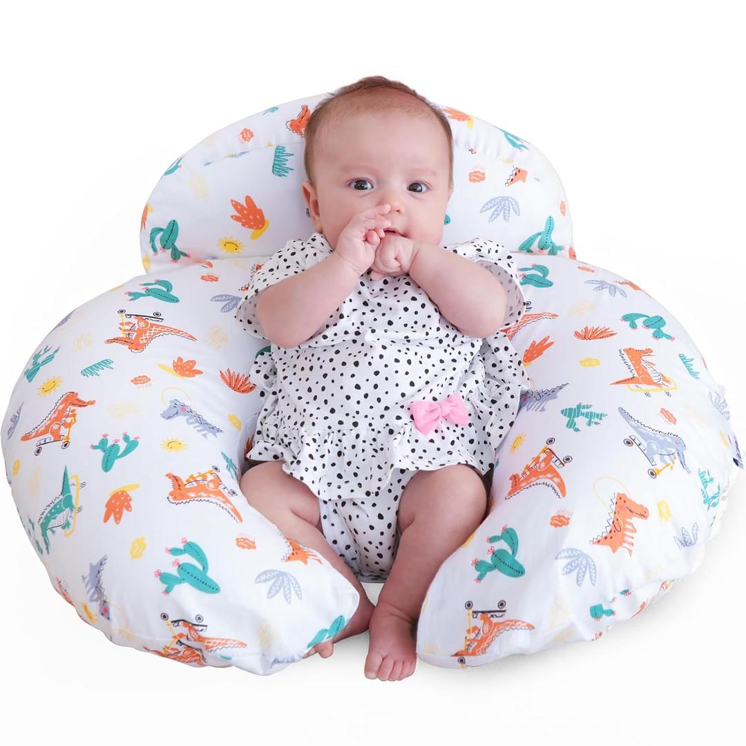Nursing Pillow, Breastfeeding Pillows, More Support for Mom and Baby, with Removable Cotton Cover and Colorful Animal Patterns, Machine Washable, Plus Size, White