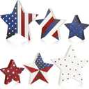 4th of July Decorations Wooden Star Set of 6, Red White and Blue Decorations, Watercolor Patriotic Memorial Day Tiered Tray Decor, Labor Day Veterans Independence Day Decor for Home Office Table Shelf