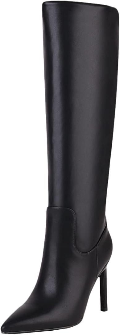 sun gurg Women's Knee High Boots Stiletto High Heels Sexy Zipper Knee Boots (6.5, Black/Pointy)