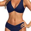 Yonique Women Two Piece Swimsuit - Knot Twist Bikini Set V Cut Bathing Suit 2026 Teen Bikini Navy Blue M