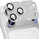Compatible with iPhone 17 Pro Max Camera Lens Protector, Bling 3D Rhinestone Sparkle Diamond 9H Tempered Glass Anti Scratch Full Protective Len Cover, Silver