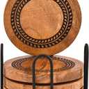 Nirman Coaster Set Iron & Acacia Wood Set of 4 with Iron Holder Stand Drink Protection Dcor from Water Marks or Damage (4" x 4" X 0.5")