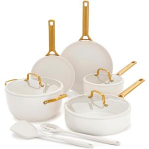 GreenPan Nonstick Reserve Pro 10 Piece Cookware Set, NSF Certified Ceramic, Hard Anodized PFAS-Free Pots & Pans Set with Lids, Stainless Steel Handles, Oven & Dishwasher Safe, Cream White