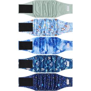 5 Pack Dog Diapers Male, High Absorbing Dog Wraps, Belly Bands for Male Dogs with Incontinence or Frequent Urination, Washable Doggie Diapers Star Medium