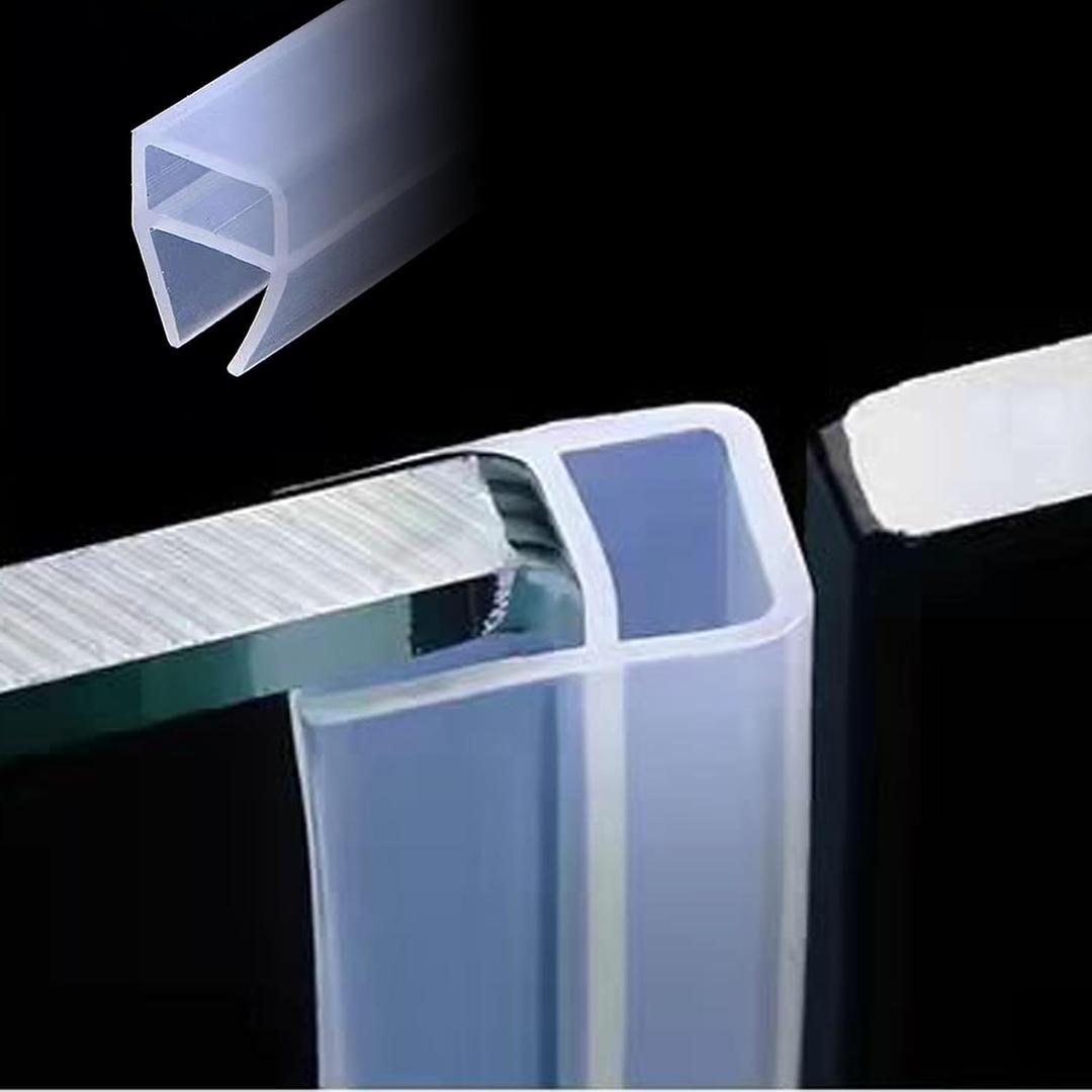 Frameless Soft Shower Door Sweep Seal Drip Rail, Glass Shower Silicone Door Seal Strip,Weatherproof Silicone Seal Fit for Glass (U Type, 10mm (3/8"))