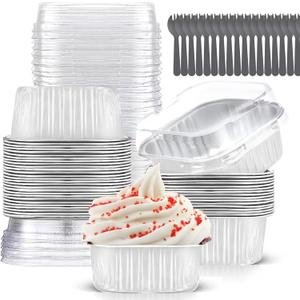Mini Cake Pans With Lids (10oz,40 Pack) Aluminum Foil Square Cupcake Liners Brownie Baking Cups,Disposable 4x4 Large Cupcake Pan,Jumbo Muffin Tin Ramekins Holders