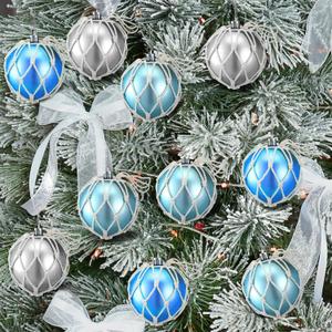 Chunful 9 Pcs Coastal Christmas Ball Tree Ornaments 3.15 Inch Ocean Sea Hanging Balls Nautical Fishing Float Ornaments for Christmas Holiday Party Favor Supplies