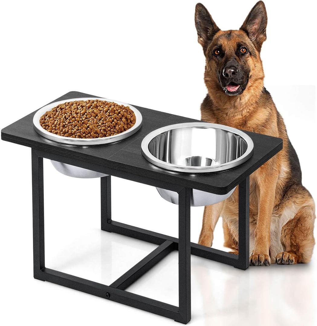 Elevated Dog Bowls for Large Dogs, Raised Dog Bowl Stand with Two X-Large Stainless Steel Bowls for Dogs, 3.5L Capacity, Black Elevated Dog Bowls for Large Dogs, Raised Dog Bowl Stand with Two X-Large Stainless Steel Bowls for Dogs, 3.5L Capacity, Black