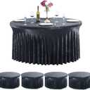 Outpain 4Pack 60 Inch Round Velvet Tablecloths - 120 Inch Stretch Spandex Table Cover with Floor-Length Skirt, Wrinkle-Free Luxury Elastic Table Cloths for Weddings,Banquets,Events (Black)