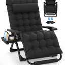Slendor Oversized Zero Gravity Chairs XXL, 33In Padded Zero Gravity Lounge Chair, Lawn Recliner, Folding Patio Reclining Chair w/Aluminum Alloy Lock, Headrest, Cup Holder, Support 500lbs, Black