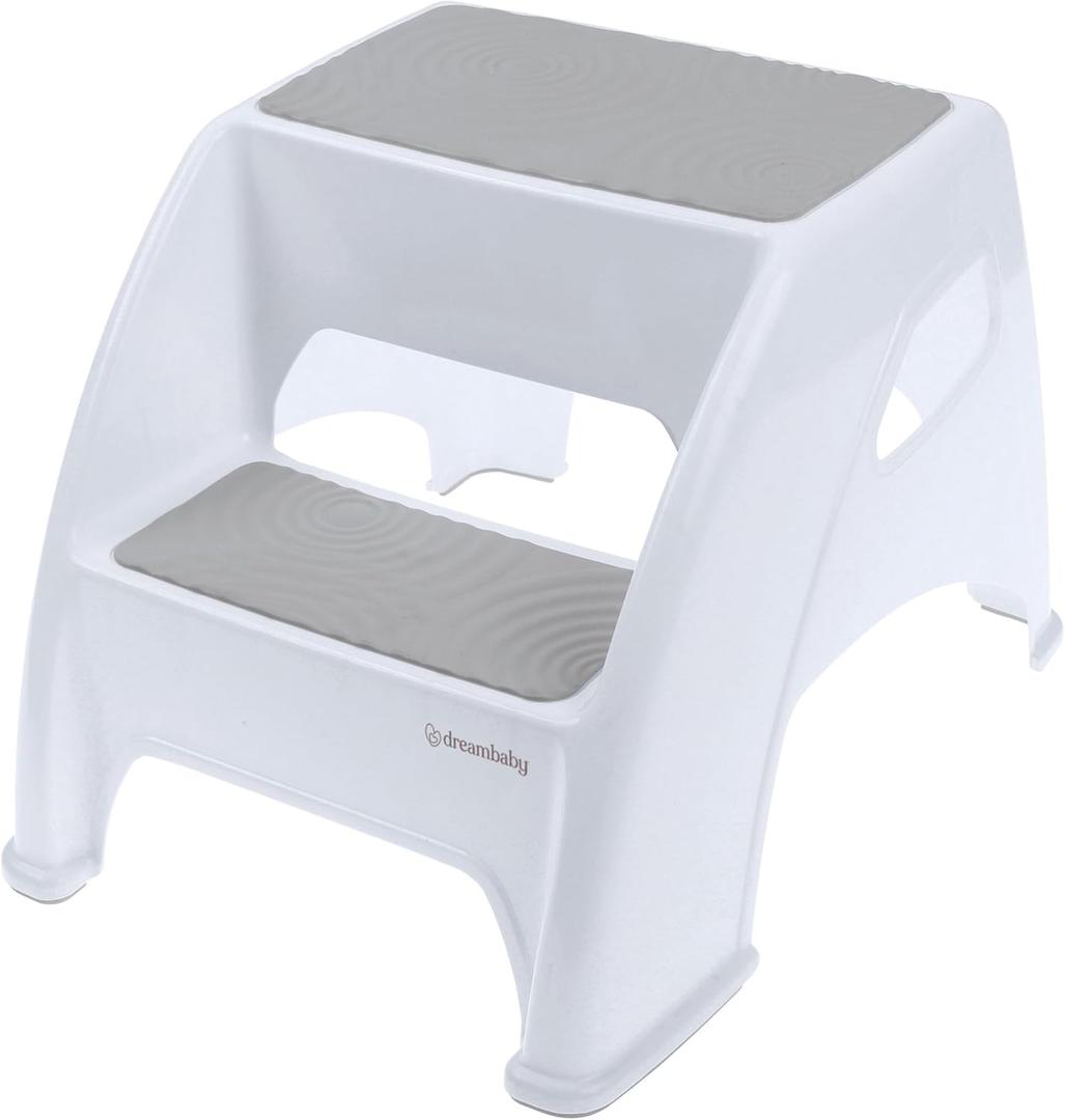 Dreambaby Toddler & Me 2 Step Stool - Designed for Kids & Adults - Holds up to 300lbs Maximum Weight Capacity - 10.5inch Tall & 15.4inch Wide - with Anti Slip Base Pads - Grey - Model L6072