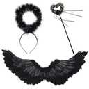DNJASGD Angel Wings and Halo Magic Wand Set, 32“ Angel Wing Halloween Angel Costume Set for Kids Adults Women Girls (Black wings)