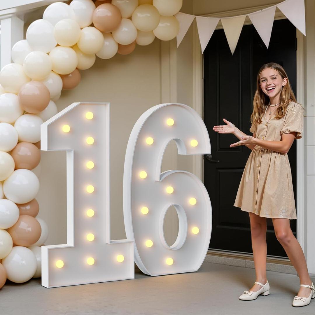 imprsv 4FT Light Up Numbers 16, Marquee Numbers for 16th Birthday Decorations for Girls, Large Light Up Number for Sweet 16 Party Decorations