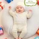 Newborn Unisex Baby Clothes 0-3 Months,Long Sleeve Onesie Infant Coming Home Outfits Romper with Mittens & Hat (Beige)