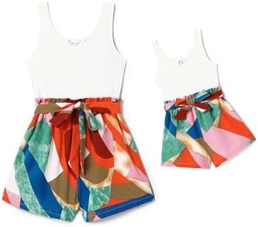 PATPAT Mom and Daughter Matching Jumpsuits - Black Tank Top with Floral Wide-Leg Shorts S