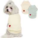 2-Pack Waffle Dog Shirts for Small & Medium Dogs, Cozy Breathable Stretchable Puppy Clothes with Embroidered Heart Design, Cute Dog Tee Shirt for All Seasons, Small, Yellow & Green