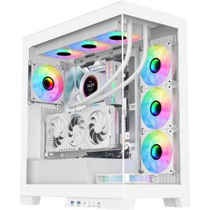 SAMA NEVIEW 4503 Mid Tower PC Case with Dual Tempered Glass Panels, 4120mm ARGB Fans Pre-Installed, High Airflow ATX PC Case for Case PC Gaming, USB 3.02, Type-C Port, Supports Top 360mm AIO  White
