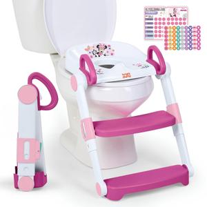Disney Minnie Mouse Foldaway Ladder Potty Seat by Bright Starts, Toddler Toilet Training Seat with Step Stool & Handles, Easy-Fold Design for Storage, 18M - Up to 50 lbs