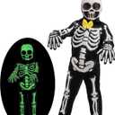 Spooktacular Creations Glows in the Dark Skeleton Costume for Boys, Halloween Skeleton Costume, Bone Jumpsuit for Kids (Toddler (3-4yr)
