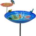 VEWOGARDEN 45 Inch Height Metal Bird Bath for Outside, Standing Bird Bath and Feeder with Stake for Outdoors Garden Yard Patio Decoration, Dark Blue