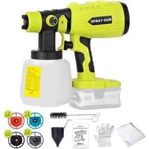 Cordless HVLP Paint Sprayer Compatible with Ryobi 18V ONE+ Battery 200W High Power Handheld Spray Gun with 4 Copper Nozzles 3 Spray Patterns 1000ML Container(Battery not Included)