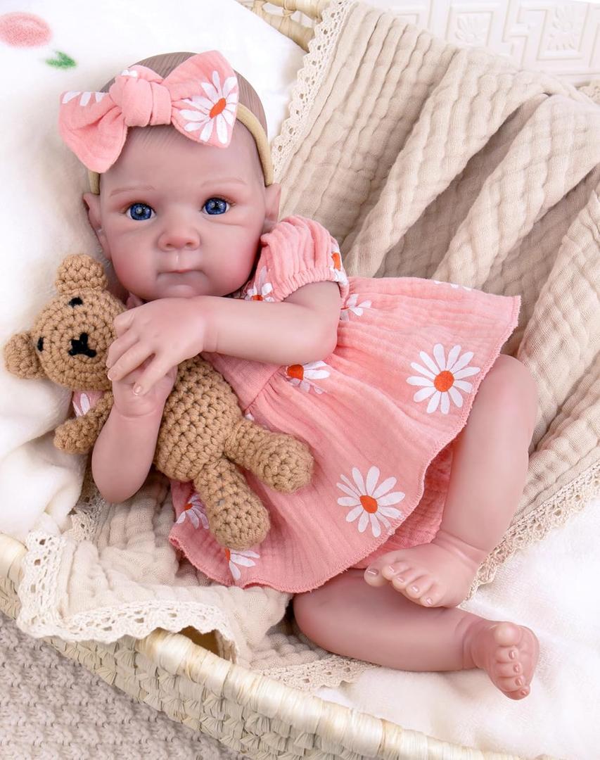 Aori Lifelike Reborn Baby Dolls Girl 20 inches - Realistic Newborn Doll with Soft Cloth Body and Feeding Toy Set, Gift for Seniors, Collectors and Kids 3+ (Pink Sunflower)