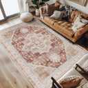 jinchan Area Rug 6x9 Floral Brick Red Rug Distressed Thin Rug
