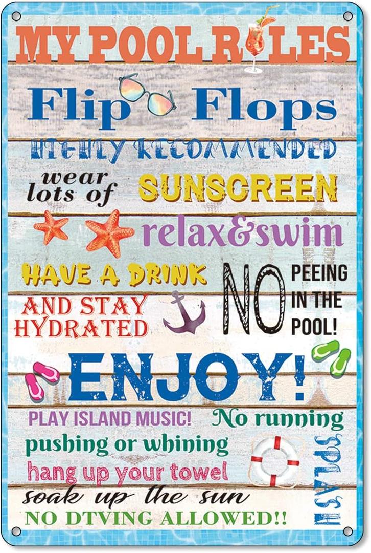 BellowDeer Funny Pool Metal Tin Signs Home Outdoor Cute Pool Sayings Pool Rules Sign Home Swimmming Pool Outdoor Wall Decor Gifts 8X12Inch