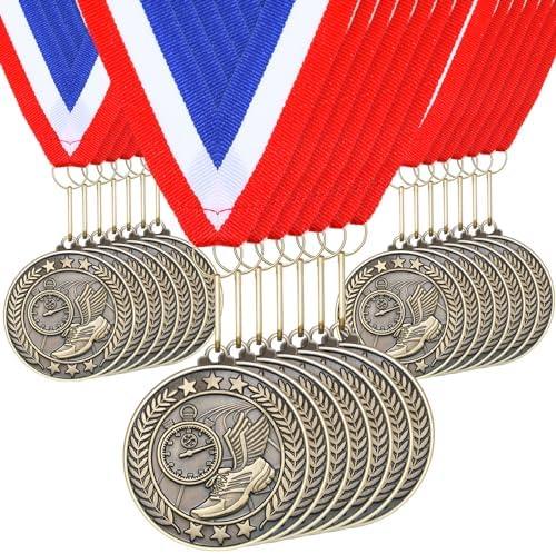 Remuuly 30/60/100 Pcs Track Award Medals Bulk 2'' Trophy Track and Field Medals Running Race First Place with Neck Ribbons Prize Gift for Tournaments Sports Competition Group Adult