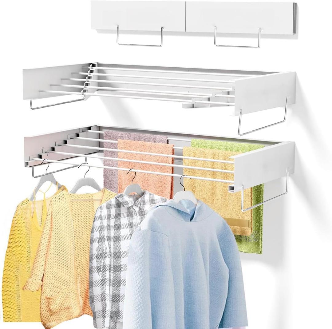 40 inches Wall Mounted Drying Rack, Clothes Drying Rack, Collapsible Drying Racks for Laundry,Clothes Hanger Rack Foldable,Clothing Rack,Retractable,Folding Dryer Rack,Wall Hanging Rack