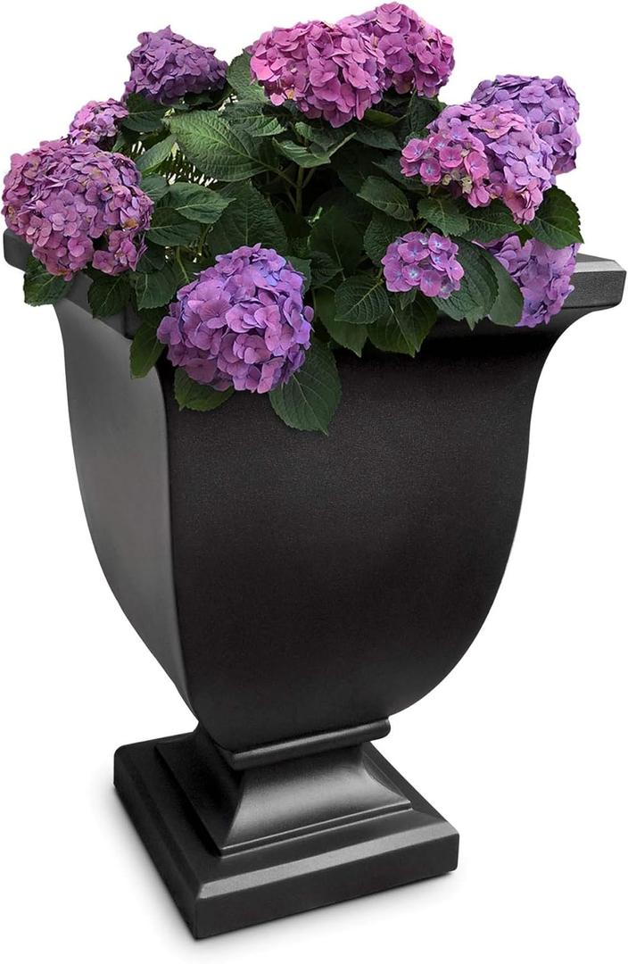 Mayne Augusta 26-Inch Tall Planter  Self-Watering, Weather-Resistant Planter for Flowers  Durable Indoor/Outdoor Design for Patio, Porch, or Entryway (Black)