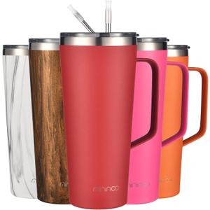 mininoo 30 oz Tumbler with Handle, Insulated Travel Coffee Mug with Lid and Straws, Stainless Steel Coffee Tumbler Leak-proof (32 oz Red)