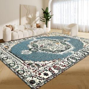 Oriental Area Rug 9x12, Vintage Non Slip Low Pile Soft Large Carpet for Bedroom Aesthetic Dining Living Room, Green for Nursery Playroom Family Room Foyer Den Office Home Decor (12' x 8'11" (Rectangular)