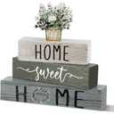 Cinnvoice 4 Pcs Farmhouse Wooden Tabletop Decor Eucalyptus Leaves Spring Rustic Tiered Tray Decor Home Sweet Home Table Centerpiece for Centerpiece Table Decoration Housewarming Gifts