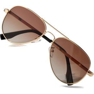 HJSTES Polarized Aviator Sunglasses for Women Men Classic Metal Shades Mirror Lens 100% UV Blocking, 58mm (A08 Gold Frame/Gradient Brown Lens)