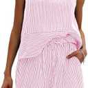 EXLURA Women's Summer 2 Piece Outfits Sleeveless Tank Top Matching Shorts Sets Cotton Striped Sweatsuits Vacation Beach 2025 XL
