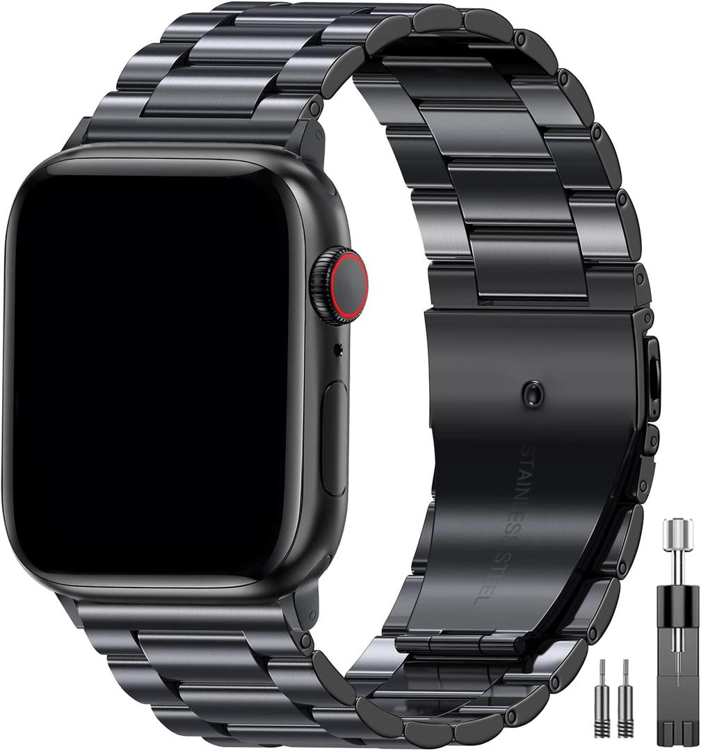 EPULY Compatible with Apple Watch Band 42mm 44mm 45mm 38mm 40mm 41mm Business Stainless Steel Metal Wristband for iWatch SE Series 8 7 6 5 4 3 2 1 for Men Women (Space Grey, 42mm/44mm/45mm), Color Black