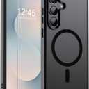 SUPFINE Magnetic for Samsung Galaxy S25 FE Case with Screen Protector,(Compatible with MagSafe)(Military Grade Drop Protection) Slim Translucent Shockproof Phone Case,Black