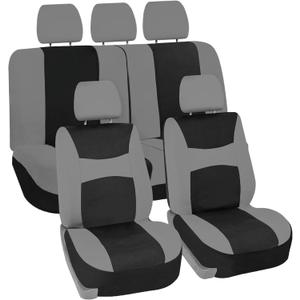 FH Group Car Seat Cover Light Breezy Gray Seat Cover Flat Foam Padding Cloth Full Set Automotive Seat Covers,Airbag Compatible & Split Rear Universal Fit Interior Accessories for Cars Trucks and SUV