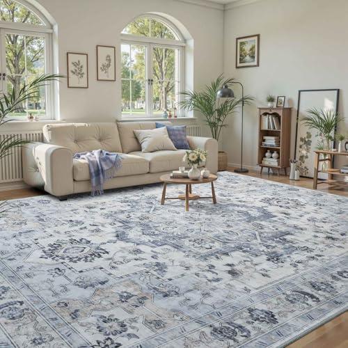 8x10 Area Rugs for Living Room, Machine Washable Soft Low Pile Rugs, Non-Slip Stain Resistant Carpet for Dining Room Kids Playroom Home Decor (Light Blue)