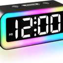 Colorful Nightlight LED Digital Alarm Clock with Super Loud Dual alarm, Weekday mode, Snooze, Dimmer, USB Charging Port for Livingroom, Bedroom, Bedside, Heavy Sleeper, Adult, Kid, Teens, gift, Black