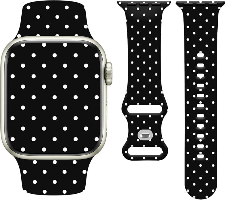 Watbro Cute Watch Band Compatible with Apple Watch White Palka Dot Strap for Women Man, Soft Silicone Compatible with iwatch Series 11 10 9 8 7 6 5 4 3 2 1 SE Ultra 38 40 41 42 44 45 46 49mm