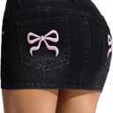 Floerns Women's Bowknot Denim Skirt Stretchy Low Rise Bodycon Mini Skirts Black, Large